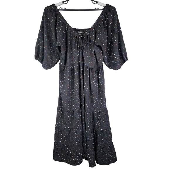 Women's Black City Chic Maxi Dress Emma Carnival Polka Dot Puff Sleeves M / 18 - Picture 1 of 11